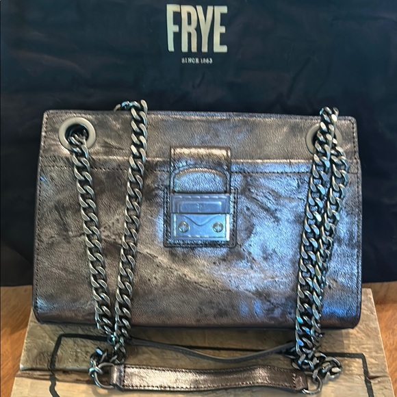 Frye Handbags - Frye Shiny Silver Crossbody Bag with Chain